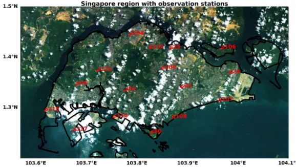 Figure 6: Singapore region with station numbers indicated in red colour 