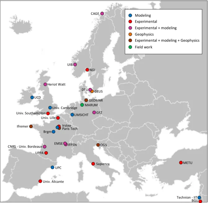 Figure 1.1: European institutes actively involved in gas hydrate research 