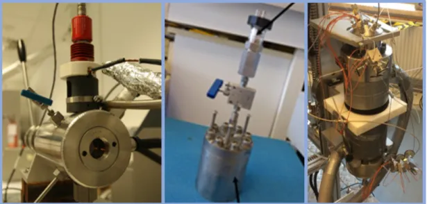 Figure 1.4: High-pressure cells employed to study gas hydrates (refer to corresponding chapters for complete sketches of each system)