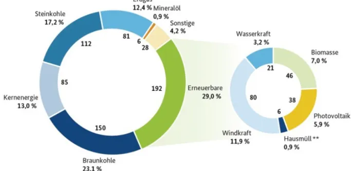 Abbildung 1.1: Bruttostromerzeugung in Deutschland 2016 in TWh: BDEW Bundesverband der Energie- und  Wasserwirtschaft e.V.
