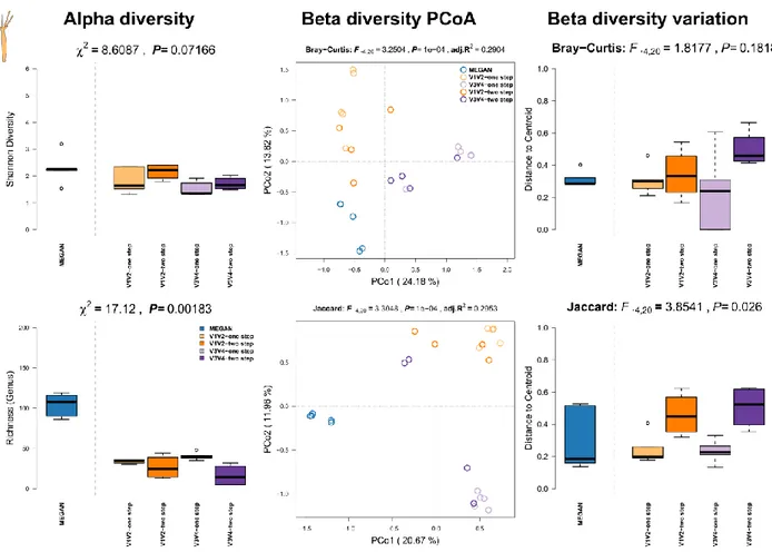 Figure  S12:  Comparison  of  community  alpha  diversity,  composition,  and  variability  of  Hydra  vulgaris associated microbial communities among 16S rRNA gene amplicon and shotgun based  pipelines