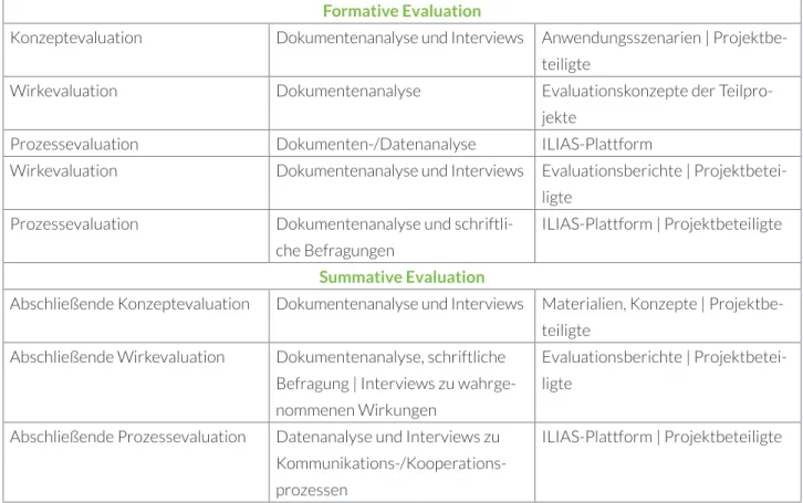Tabelle 2: Evaluationsmaßnahmen im Rahmen von optes