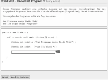Abbildung 4: WebEx - Programmieraufgabe mit Lückeninformation und Links 