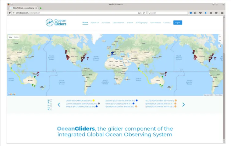 FIGURE 3 | The global active glider fleet trajectory map, updated daily (from http://anfog.ecm.uwa.edu.au/index.php?page=global_gliders, accessed 23 August, 2018).