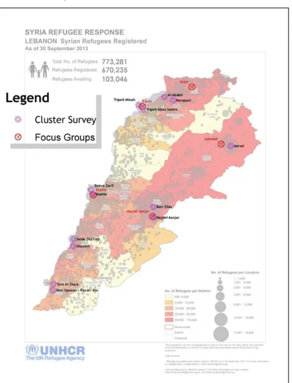 Figure 1: UNHCR map showing the locations and relative sizes of refugee settlements in  Lebanon (as of September 2013) 