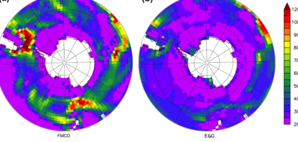 Figure 1. Vertical mean thickness diffusivities (upper 500 m), averaged over the last 20 years of spin-up