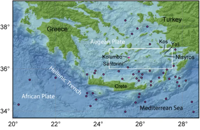 Fig.  6:  Map  of  the  Aegean  Sea  showing  positions  of  marine  sediment  cores  from  previous  projects
