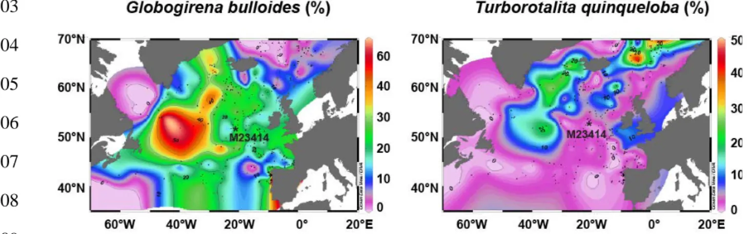 Figure S6. Geographical distribution of planktic foraminiferal species T. quinqueloba and G