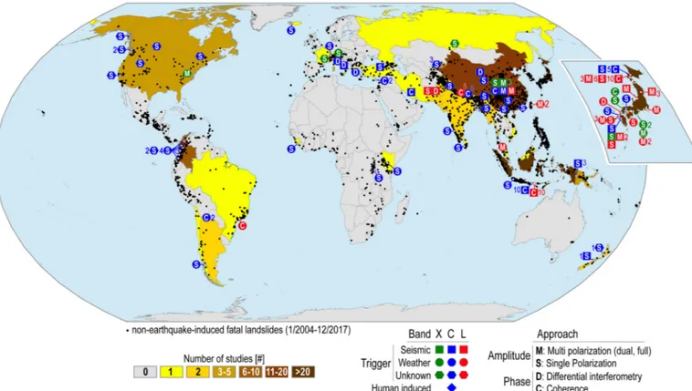 Fig. 2 portrays the geographical distribution of the study areas in the  literature database