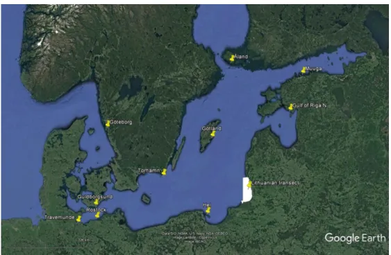 Figure 8.1 Round goby sampling locations. Each sample is made up of fin tissue from 40-50  fish  stored  in  96%  ethanol