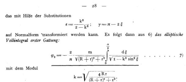 tafel von Jahnke und Emde über das elliptische Vollintegral,erster Gattung, vergleiche dort S