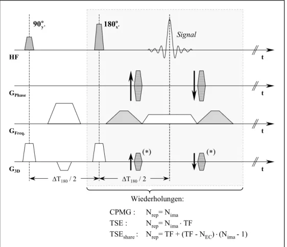 Abbildung 4.1 zeigt schematisch den Aufbau der CPMG-Sequenzen, der abgesehen von den Spoiler- Spoiler-gradienten dem Standard-CPMG-Schema entspricht