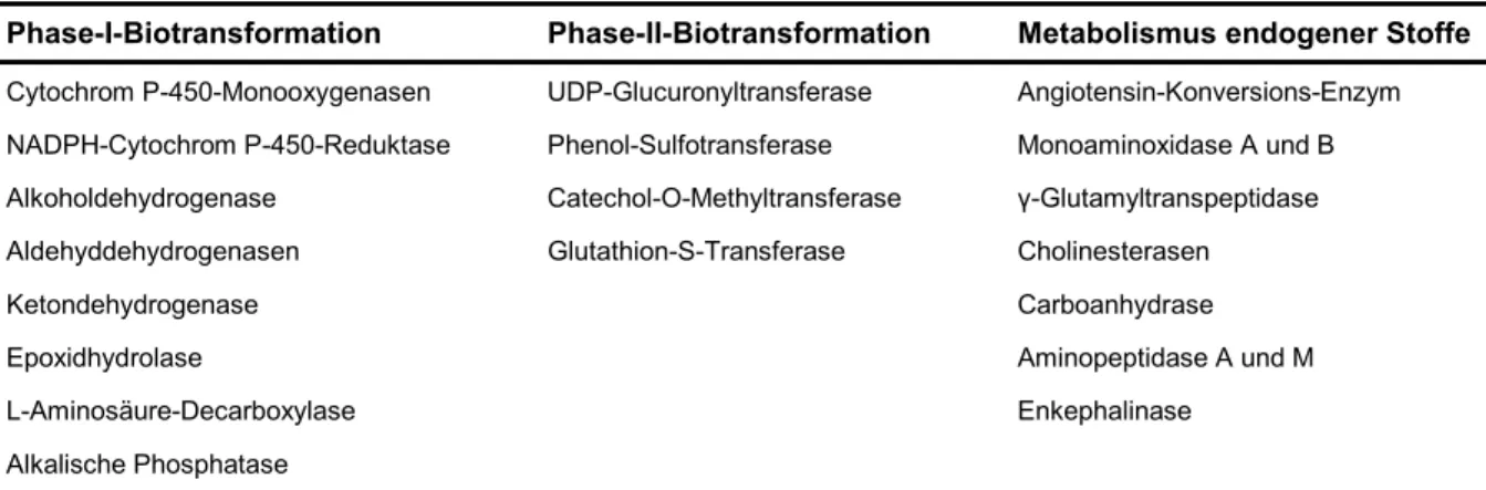 Tabelle 1.1: Metabolische Enzyme cerebraler Kapillarendothelzellen*
