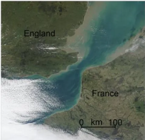 Fig. 1    Terra-MODIS satellite image of the Strait of Dover  between United Kingdom and France (National  Aeronautics and Space Administration (NASA), File: 