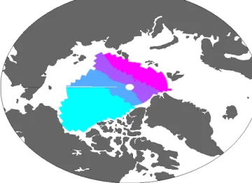 Figure 2. Map of the Arctic Ocean with the four basins’ definitions used to calculate averages shown in different colors.