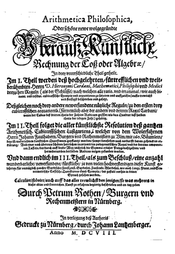 Abb. 5. Titelblatt von Peter Roths Arithmet.ica. Philosophica., Nfunberg, 1608.