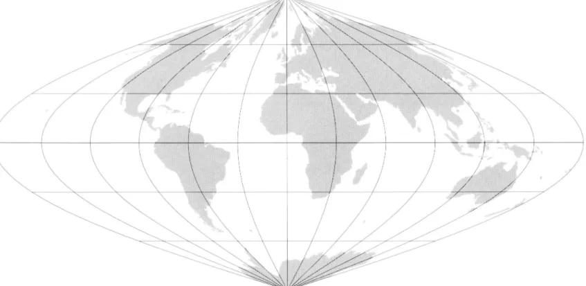 Abbildung  von  Sanson-Fiamsteed, auch  Sanson-Mercator-Abbildung genannt. 