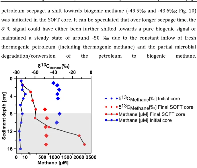 Figure  10.  δ 13 C  of  methane  and  methane  concentration  in  two  replicate  Caspian  Sea  cores  before (initial) and after the SOFT experiment (190 days, Final)