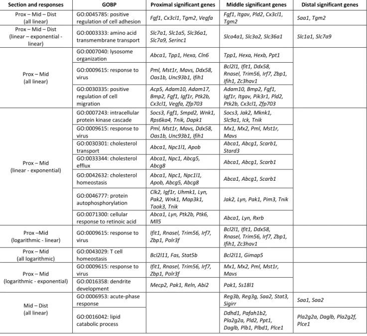 Table A10: Over-represented down-regulated Gene Ontology Biological Process (GOBP) terms that can be found in various 