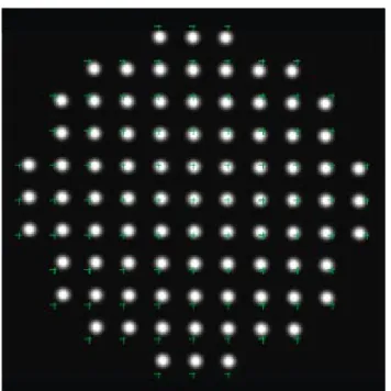 Figure 3.8: Image on the ccd-chip. The green crosses show the optical axes of
