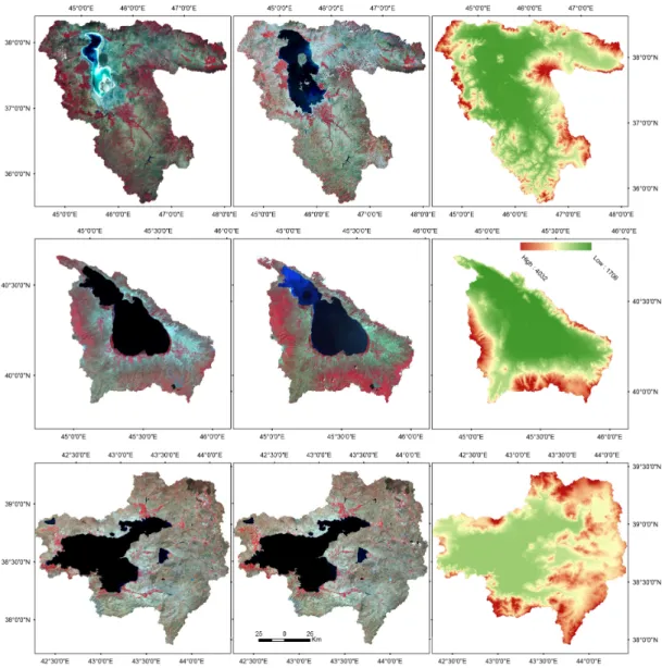 Figure  4.  Standard  false  colour composite  of  Landsat imagery  over  Lake  Urmia basin (first  row); 