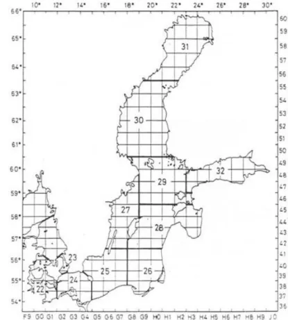 Figure  8.  Baltic  Sea  divided  in  subdivisions  (SD),  which  is  necessairy  for management purposes