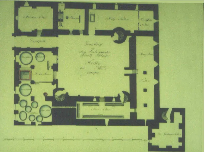 Abb. 11. Grundriss von dem Souterrain des Fürstl. Schlosses zu Hessen,  angefertigt von L