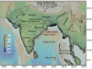 Figure F6. Main river basins draining into the Bay of Bengal and Andaman Sea. Map was generated using GeoMapApp (www.geomapapp.org), using topo- topo-graphy and bathymetry from the Global Multi-Resolution Topotopo-graphy synthesis (Ryan et al., 2009)