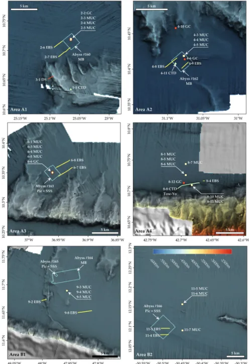 Figure 3-1: Maps of the areas of biological sampling and AUV deployment. 