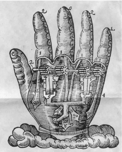 Abb. 2.2.: Eiserne Hand als Prothese nutzbar. Von: Ambroise Paré (aus: Leo &amp; Zimmer, 1993)