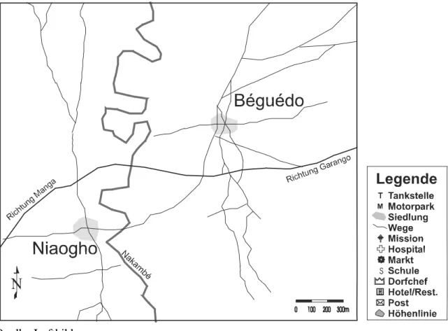 Abb. 3.2.1: Ortskerne Béguédo und Niaogho (1965) Legende auch für nachfolgende Karten