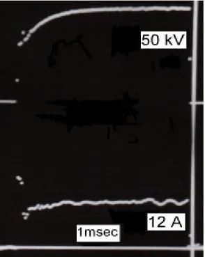 Abbildung 5.3: Oszillatoraufnahme eines 50 kV Spannungs- und 12A Strompulses, gemessen mittels Kalorimeter.