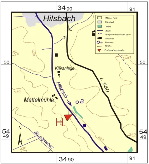 Abb. 4.6. Der Standort Hilsbach, Referenzstandort bei den integrierten Sedi- Sedi-mentuntersuchungen für Elsenz 1 und 2 (nach Winn 2000).