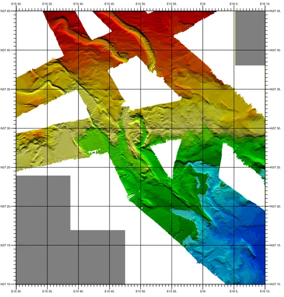 Fig. 5.4  Shaded hill relief map of the west-central region surveyed showing a 60 km long strike slip fault and  linear to sinuous submarine canyons in the northern part of the map.