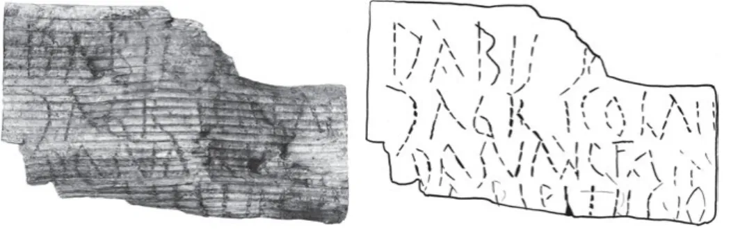 Abb. 1 und 2: Bruchstück eines Briefs für einen Soldaten, Vindonissa, 1. Jh. n. Chr.  