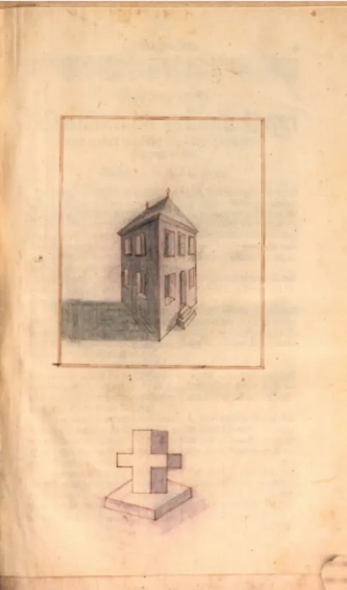Abbildung 10: Anonymus, Perspektivkonstruktion,  Kopie eines Gebäudes mittels Durchstechungen nach  einem Stich aus Andreas Albrechts Zwey Bücher, um  1623.