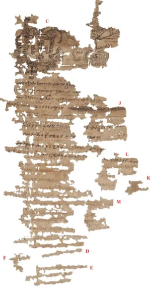 Fig. 9: The recto of fragments C, D, E, F, J, K, L and M of P. K 204. Photo et collection BNU Strasbourg.