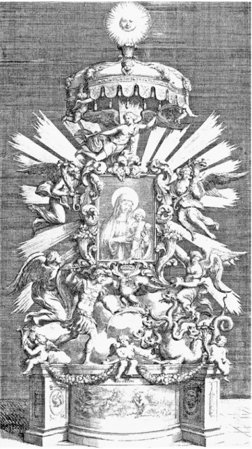 Abb. 1: Pietro Santi Bartoli, Festapparat der Lepanto-Prozession  der römischen Rosenkranzbruderschaft im Heiligen Jahr 1675, 