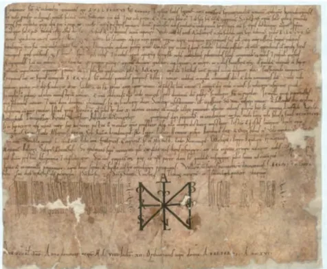 Abb. 18: Älteste Urkunde des Landesarchivs von 1059  mit Restaurierungsspuren.