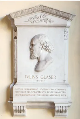 Abb. 1: Kaspar von Zumbusch, Denkmal mit Porträtrelief  für Julius Glaser (1831–1885), 1888 enthüllt,  Arkadenhof der  Universität Wien