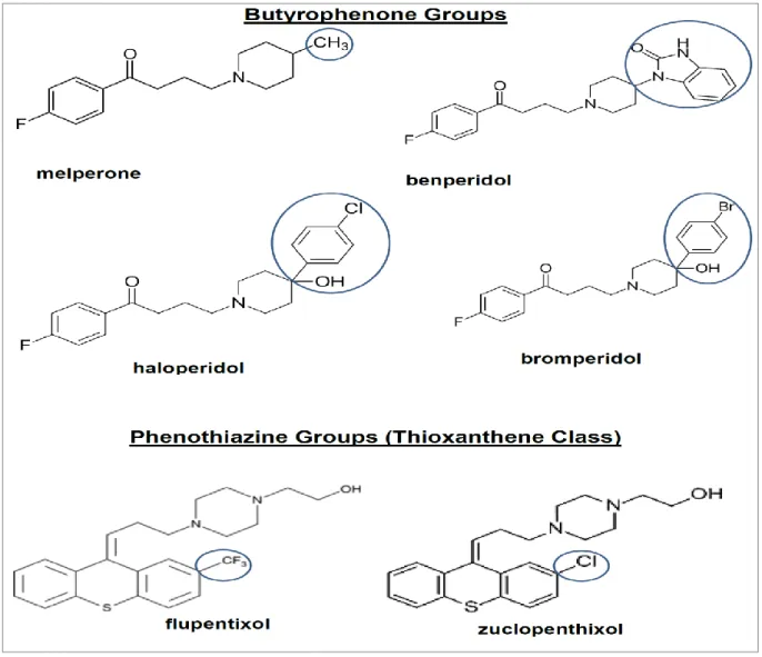 Figure 8. Chemical structures of antipsychotic groups for the method development. 
