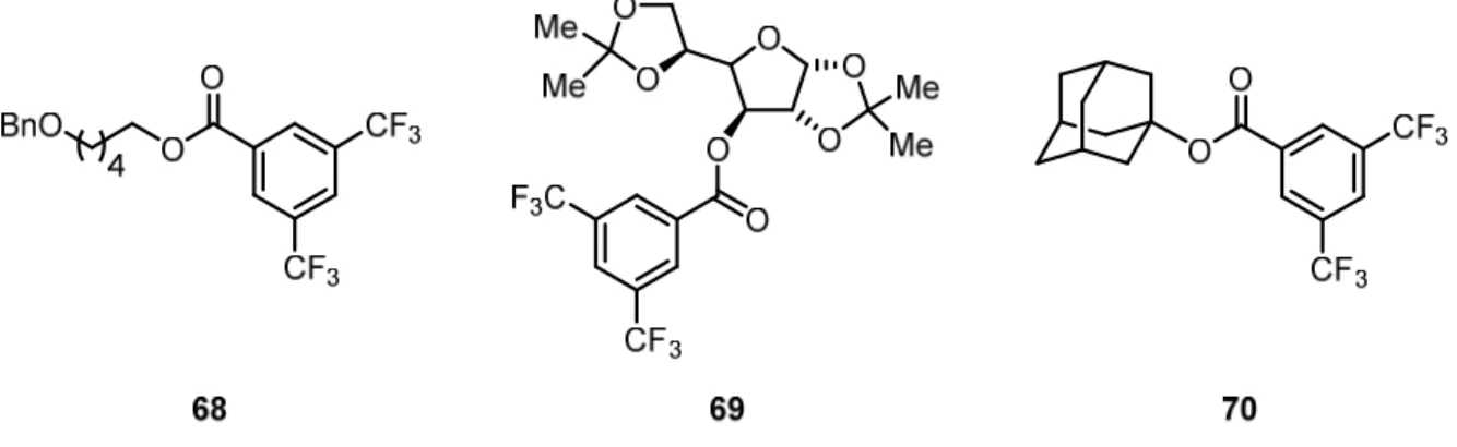 Figure 5. Unactivated primary, secondary, and tertiary 3,5-bis(trifluoromethyl)benzoates 68 – 70.