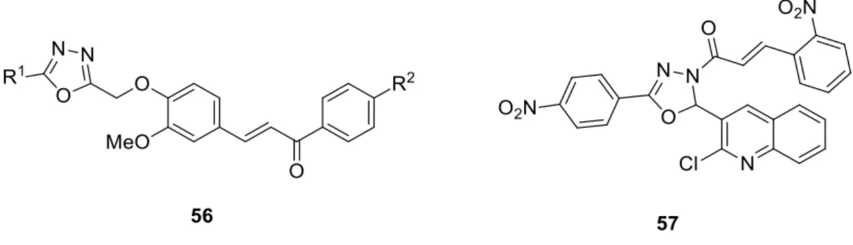 Figure 18: Antibacterial compounds with 1,3,4-oxadiazole unit combined with the enone moiety