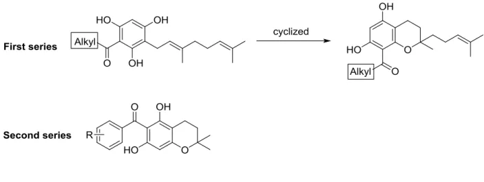 Figure 6. Structures of two series of nature-like acylphloroglucinols.  