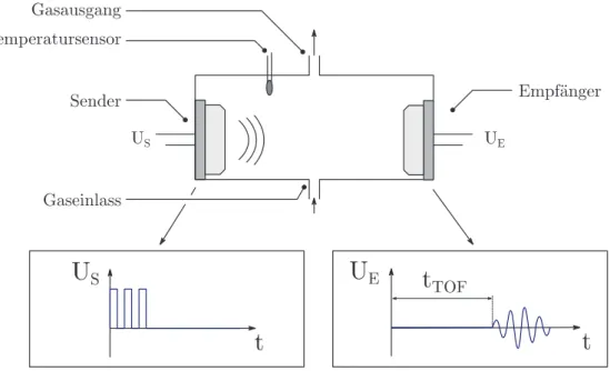 Abbildung 19: Schematische Darstellung eines Ultraschall Gassensors für bi- bi-näre Gasgemische