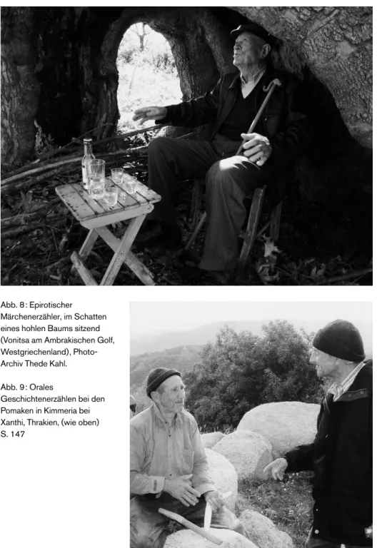 Abb. 8  : Epirotischer  Märchenerzähler, im Schatten  eines hohlen Baums sitzend  (Vonitsa am Ambrakischen Golf,  Westgriechenland),  Photo-Archiv Thede Kahl.