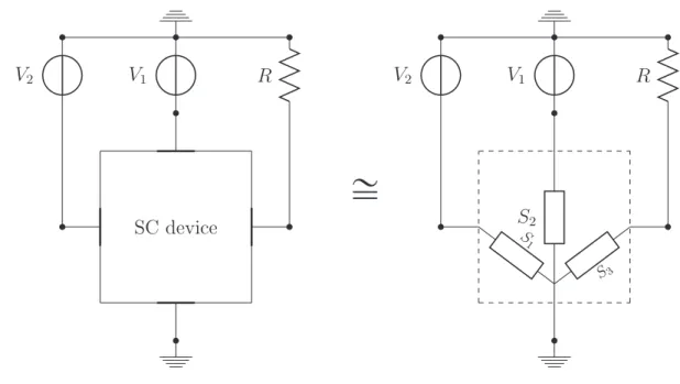 Figure 3.2: Semiconductor device model with four terminals described by three branches S 1 , S 2 and S 3 .