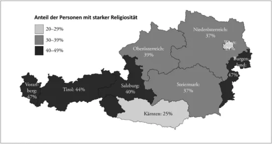 Abb. 2: Religiöse Landkarte Österreichs aus der Studie »Religion im Leben der Österreicher« 35