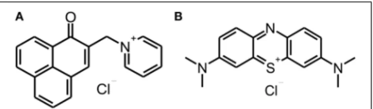 FIGURE 1 | Chemical structures of SAPYR and Methylene Blue.