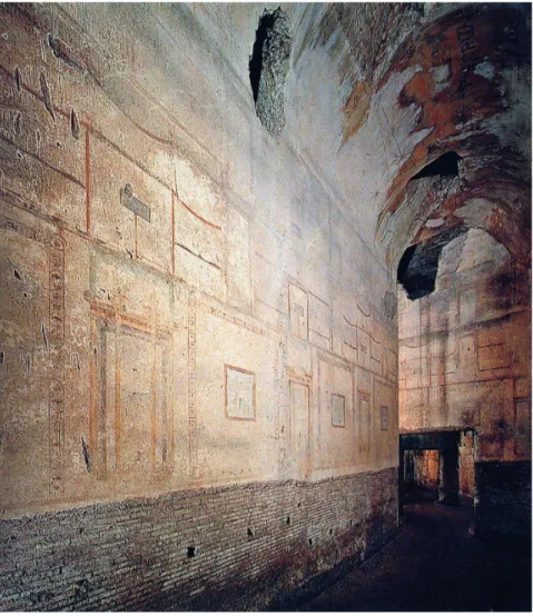 Abb. 1:  Groteskenmalerei (pittura a grottesche) im Vierten Pompejanischen Stil, Rom,  Domus aurea, um 60 n